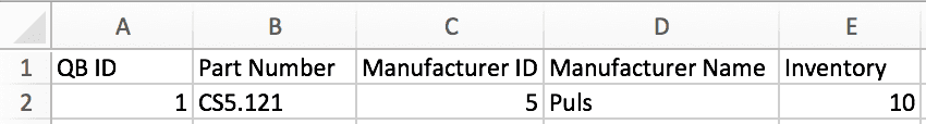Inventory table row content example