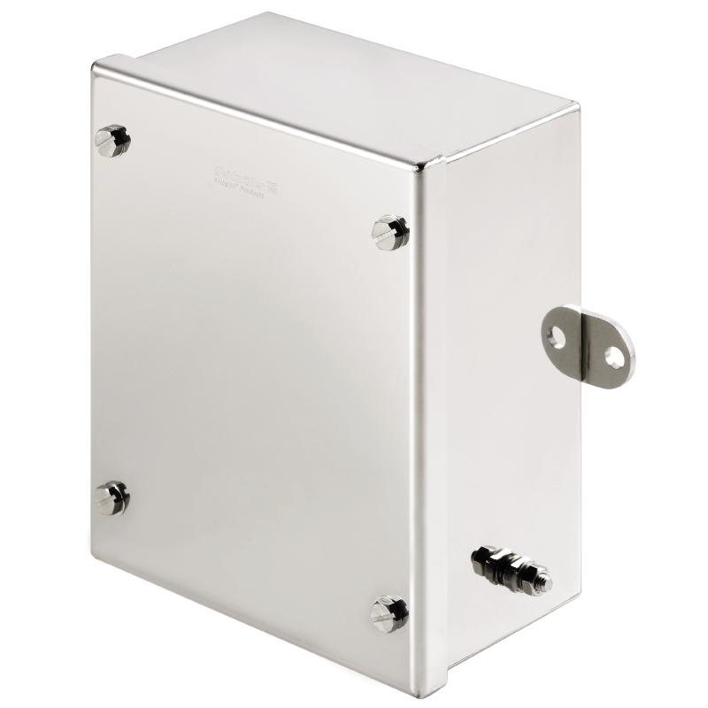 Weidmuller 1058820000 Klippon STB (Small Terminal Box), Empty enclosure, stainless steel enclosure, Height: 150 mm, Width: 120 mm, Depth: 80 mm, Material: Stainless steel 1.4404 (316L), electropolished, silver