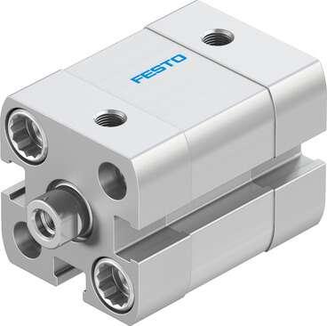 Festo 557039 compact cylinder ADN-5/8"-1/4"-I-P-A With position sensing and internal piston rod thread Stroke: 0,25 ", Piston diameter: 5/8", Piston rod thread: 8-36 UNF-2B, Based on the standard: ISO 21287, Cushioning: P: Flexible cushioning rings/plates at both ends