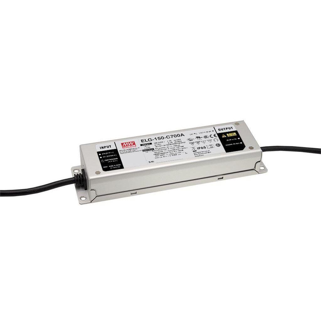 MEAN WELL ELG-150-C1050D2 AC-DC Single output LED Driver (CC) with PFC; Output 143VDC at 1.05A; Smart timer dimming and programmable function; IP67; Cable output