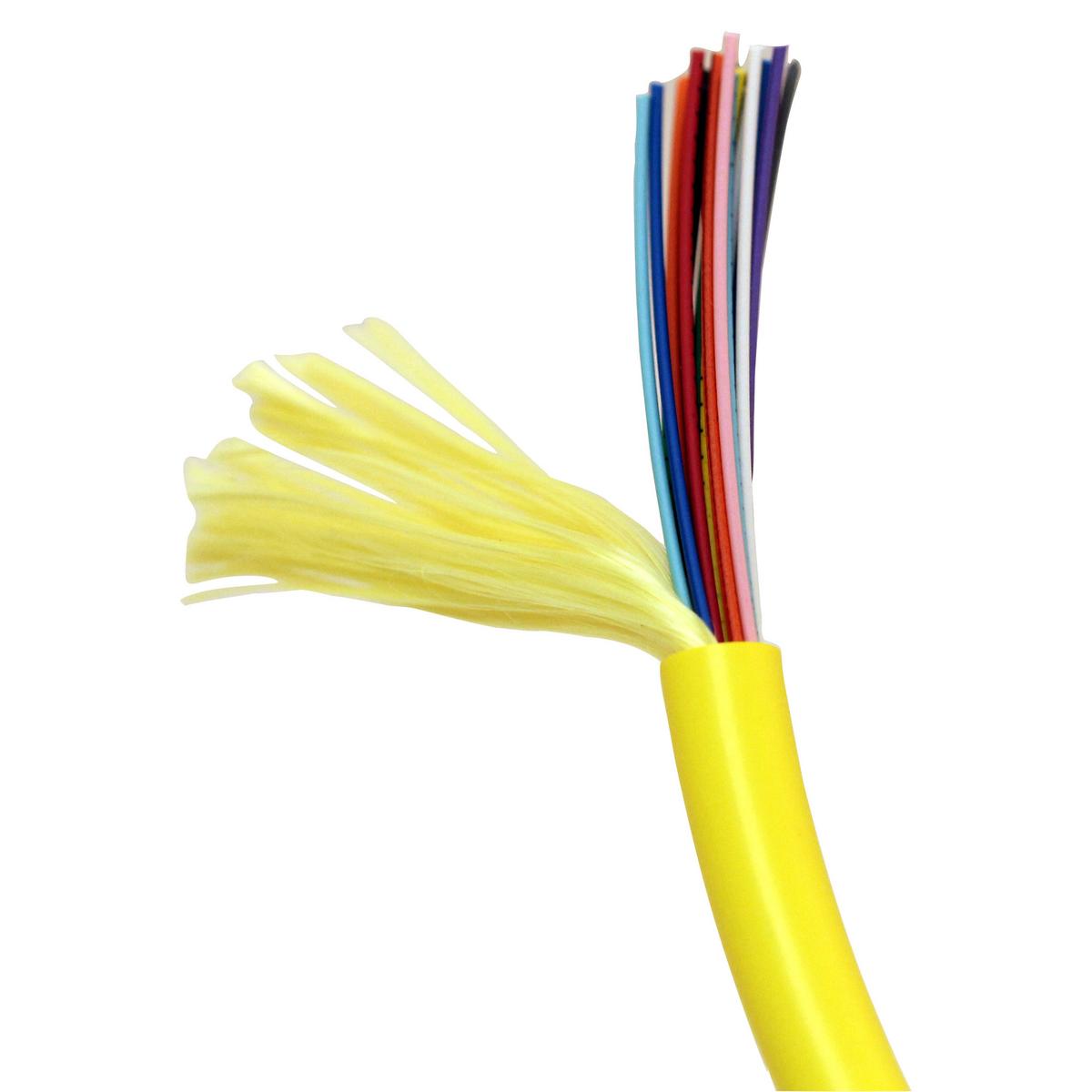 Hubbell HFCB1012PS HFCD1 Series Hubbell Brand  Indoor Tight Buffer Distribution, 12 strand, Plenum, OS2, SM , Yellow Jacket  ; Corning ULTRA SMF-28� Singlemode Bend-Insensitive Optical Fiber ; E-Z Strip Buffer For Contractor-Friendly Termination ; Compact Cable Diameter Red