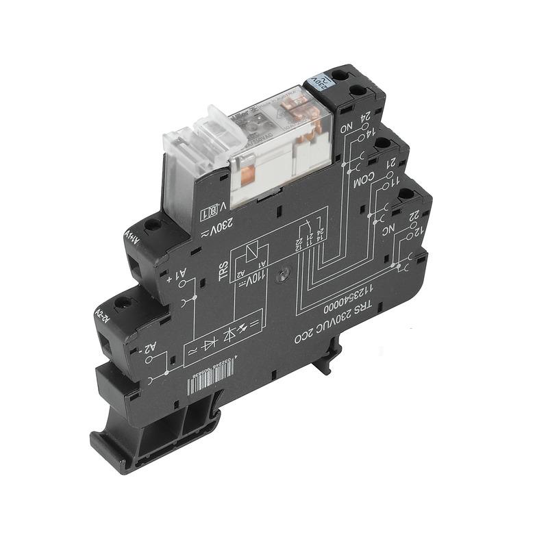 Weidmuller 1123580000 TERMSERIES, Relay module, Number of contacts: 2,  CO contact AgNi, Rated control voltage: 24…230 V UC ±10 %, Continuous current: 8 A, Screw connection, Test button available: No