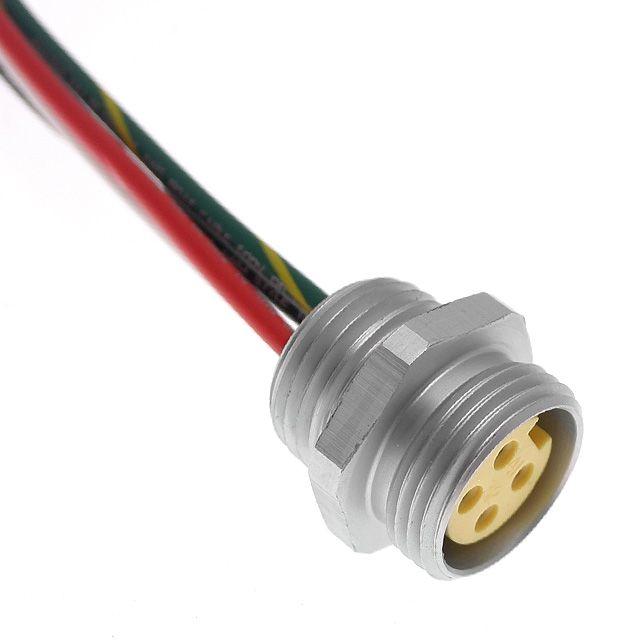Mencom MIN-4FR-1-18 MIN Size I, Receptacle, 4 Pole, Female Straight, 1 Ft, 18awg, 5.5A, .5-NPT, Front Mount, Aluminum Clear Anodized