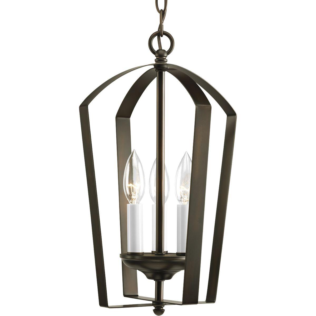 Hubbell P3928-20 Gather possesses a smart simplicity to complement today's home. This three-light foyer fixture contains both white and matching finish candle sleeves which add distinction and elegance to your room. Featuring a glamorous Antique Bronze finished frame, thi