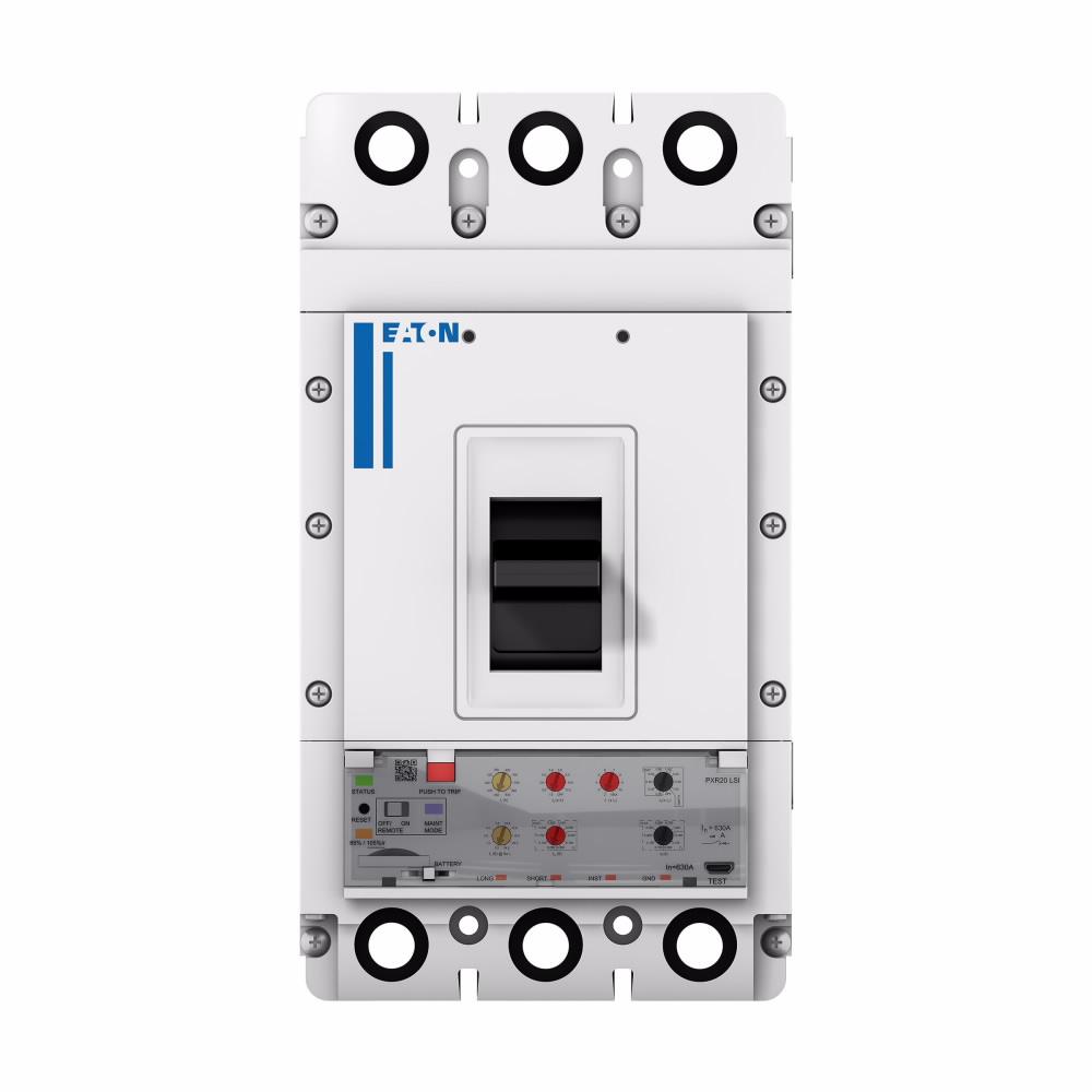 Eaton PDG32M0600E4ML Eaton Power Defense molded case circuit breaker, Globally Rated, Frame 3, Two Pole, 600A, 65kA/480V, PXR20 ARMS LSI w/ Modbus RTU and Relays, Standard Terminals Load Only (PDG3X2TA632)