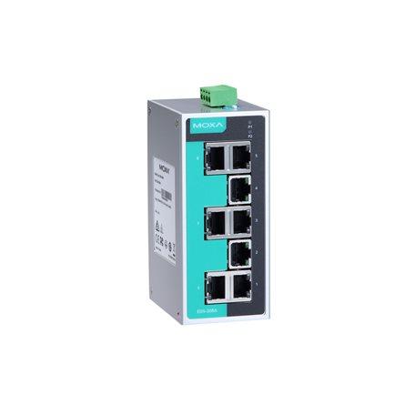 Moxa EDS-208A Unmanaged Ethernet switch with 8 10/100BaseT(X) ports, -10 to 60°C operating temperature