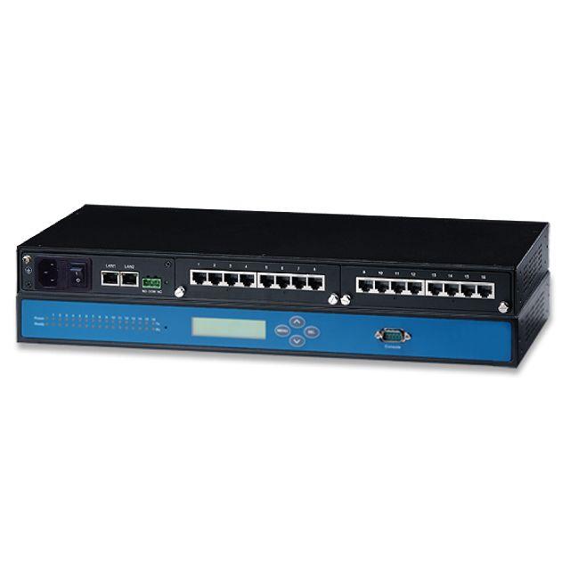 Mencom RMSS-16RJ45-422-IS-EU-AC 16-Port Rackmount Serial Device Server with RJ45 serial connectors, RS-422/485, 2.5KV Isolation, 100~240 VAC power input, EU plug, Metal Housing