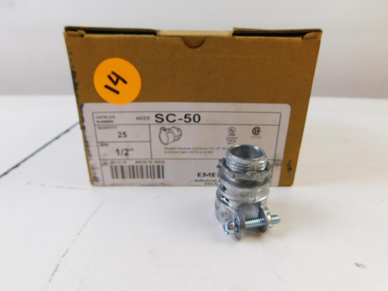 Emerson SC-50 1/2", 0.88 to 1" Cable, Die-Cast Zinc, Single Cable Opening, Squeeze, Straight, Flexible Cable and Conduit Connector with Locknut