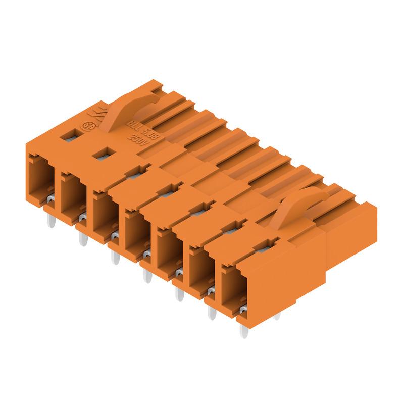 Weidmuller 1622990000 PCB plug-in connector, female header, closed side, THT solder connection, 5.08 mm, Number of poles: 7, 90°, Solder pin length (l): 3.2 mm, tinned, orange, Box