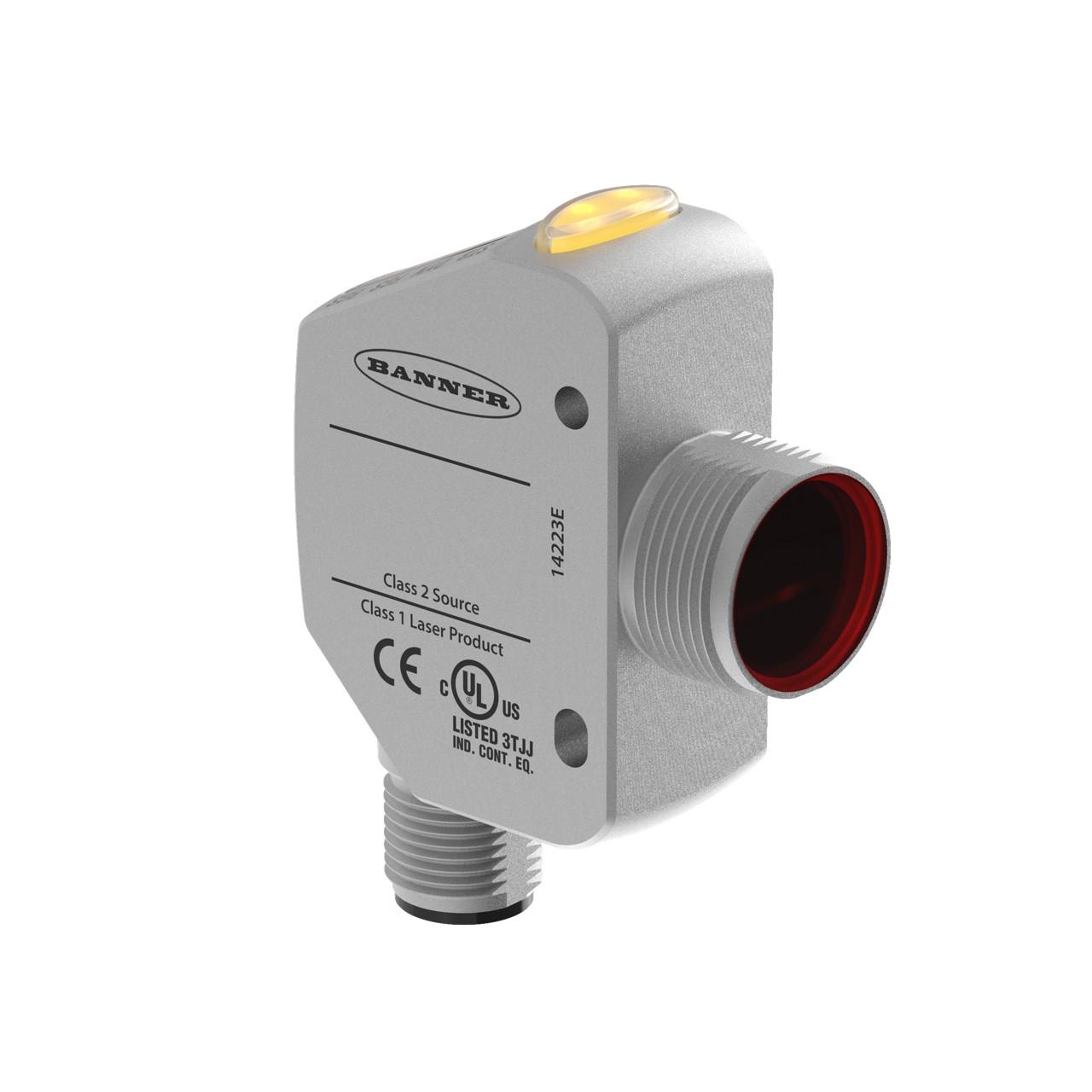 Banner Q4XTILAF300-Q8 Class 1 Laser adjustable-field photo-electric sensor/transmitter with background / foreground suppression system - chemical-resistant - Banner Engineering (Q series - Q4X) - Part #94797 - Sensing range 25...300mm - Visible class 1 red Laser light (655nm) 