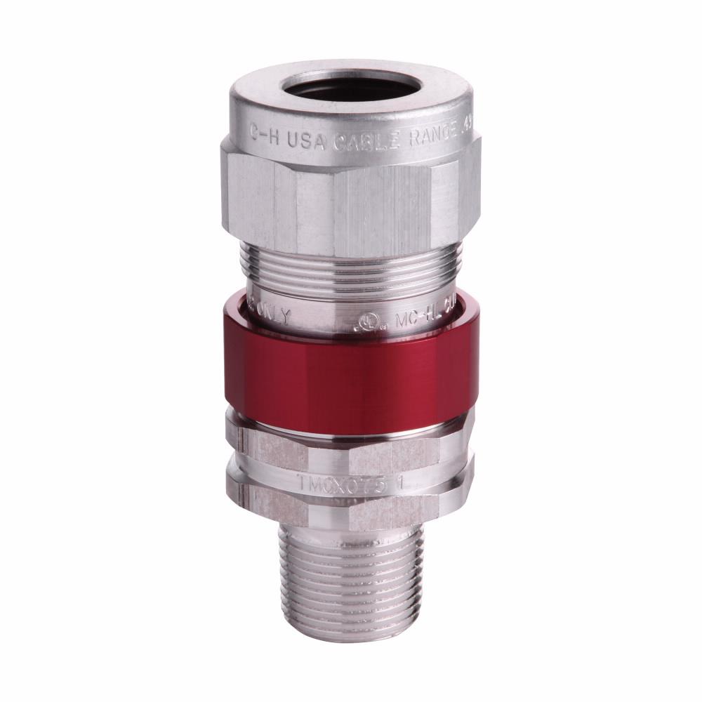 Eaton TMCX050 2 Eaton Crouse-Hinds series Terminator II TMCX cable gland,TSC compound,Cable Range:0.65-1.18",Cable Sealing:2 (M),Metal-cladcorrugated armoured,TECK armoured,armoured barrier and tray cable,Armoured gland, Aluminum, 1/2" NPT