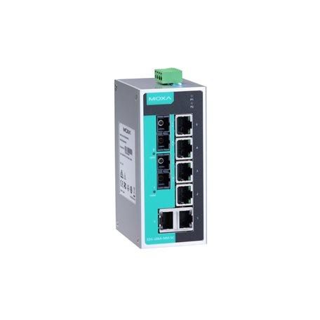 Moxa EDS-208A-MM-SC Unmanaged Ethernet switch with 6 10/100BaseT(X) ports, 2 100BaseFX multi-mode ports with SC connectors, -10 to 60°C operating temperature