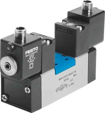 Festo 533006 solenoid valve MDH-5/3B-D-2-M12-C With M12 plug connection. Valve function: 5/3 pressurised, Type of actuation: electrical, Width: 54 mm, Standard nominal flow rate: 2300 l/min, Operating pressure: 3 - 10 bar