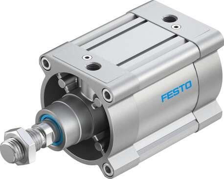Festo 1804957 standards-based cylinder DSBC-125-40-PPVA-N3 With adjustable cushioning at both ends. Stroke: 40 mm, Piston diameter: 125 mm, Piston rod thread: M27x2, Cushioning: PPV: Pneumatic cushioning adjustable at both ends, Assembly position: Any