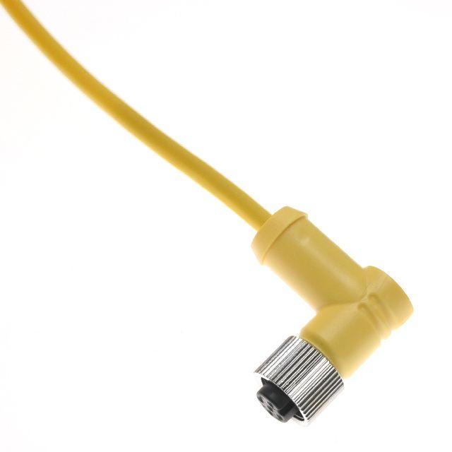 Mencom MDCM-4FP-10M-R MDC, Cordset, Shielded Cable, Not shielded to coupling nut, 4 Pole, Female Right Angle, 10M, 4A, Yellow, PVC, Nickel Plated Brass
