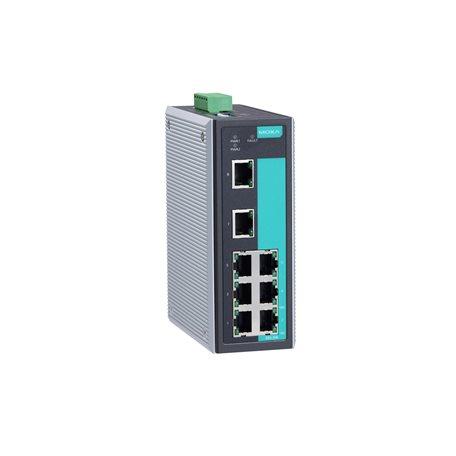 Moxa EDS-308 Unmanaged Ethernet switch with 8 10/100BaseT(X) ports, relay output warning, 0 to 60°C operating temperature