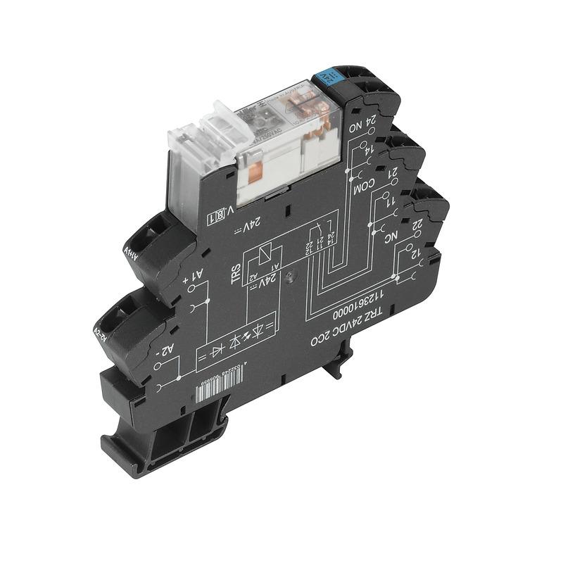 Weidmuller 1123610000 TERMSERIES, Relay module, Number of contacts: 2,  CO contact AgNi, Rated control voltage: 24 V DC ±20 %, Continuous current: 8 A, Tension-clamp connection, Test button available: No