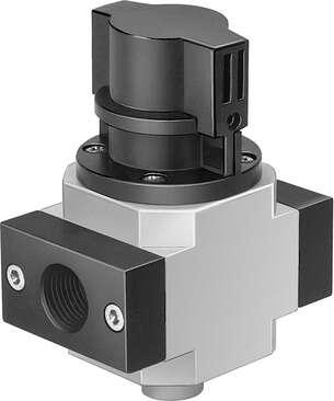 Festo 162810 on-off valve HE-1/2-D-MIDI For service units, with threaded connecting plate Design structure: Piston slide, Type of actuation: manual, Sealing principle: soft, Exhaust-air function: not throttleable, Manual override: None