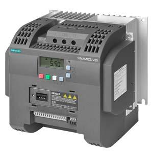 Siemens 6SL3210-5BE25-5UV0 SINAMICS V20 380-480 V 3AC -15%/+10% 47-6 Rated power 5.5 kW with 150% overload for 60 sec. unfiltered I/O interface: 4 DI, 2 DQ, 2 AI, 1 AO Fieldbus: USS/Modbus RTU with built-in BOP Degree of protection IP20/UL open Size: Size C 184x182x169 (WxHxD)