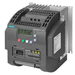 Siemens 6SL3210-5BE24-0UV0 SINAMICS V20 380-480 V 3AC -15%/+10% 47-6 Rated power 4 kW with 150% overload for 60 sec. unfiltered I/O interface: 4 DI, 2 DQ, 2 AI, 1 AO Fieldbus: USS/Modbus RTU with built-in BOP Degree of protection IP20/UL open Size: Size B 140x160x165 (WxHxD)