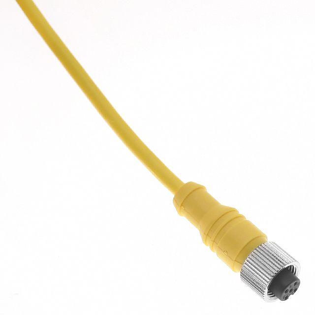 Mencom MDCM-5FP-15M MDC, Cordset, Shielded Cable, Not shielded to coupling nut, 5 Pole, Female Straight, 15M, 4A, Yellow, PVC, Nickel Plated Brass
