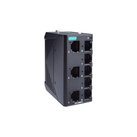 Moxa EDS-2008-EL Unmanaged Fast Ethernet switch with 8 10/100BaseT(X) ports, 12/24/48 power input, metal housing, -10 to 60°C operating temperature