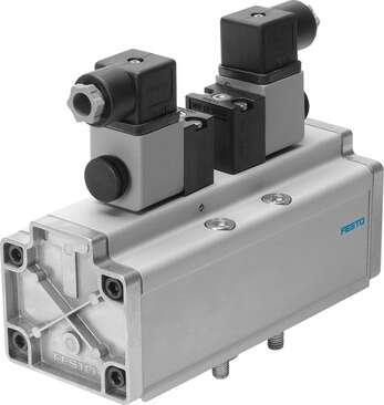 Festo 12459 solenoid valve MDH-5/3G-3/4-D-4-24DC With pilot valve and manual override, no socket connector Valve function: 5/3 closed, Type of actuation: electrical, Width: 76 mm, Standard nominal flow rate: 4800 l/min, Operating pressure: 3 - 16 bar