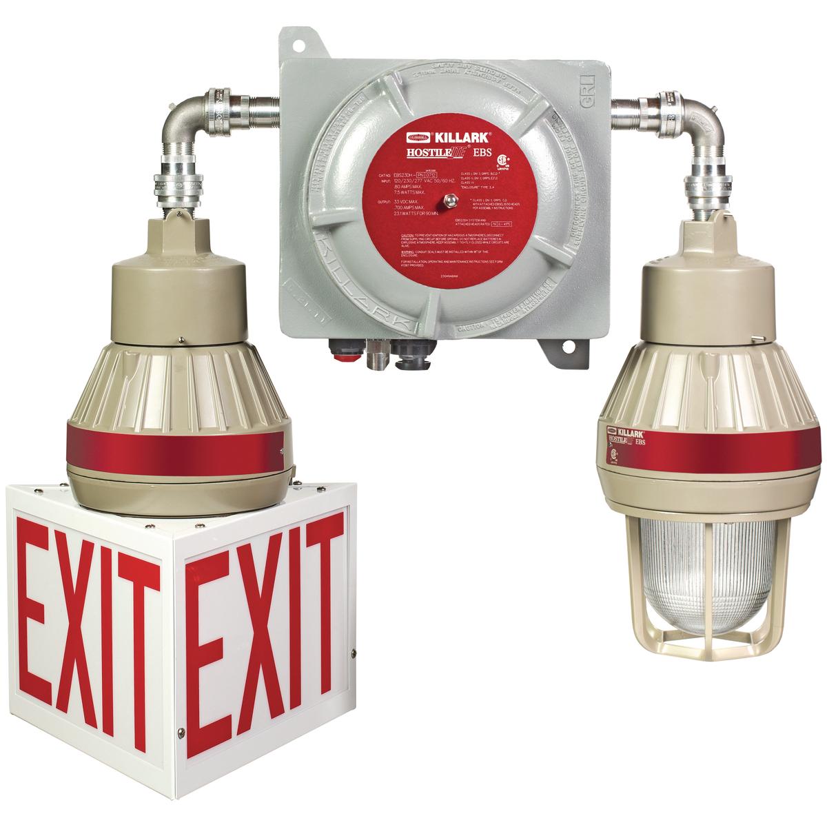 Hubbell EBS23DH-PTBE The EBS Series Explosion Proof LED Emergency Battery Backup System is designed for egress or anti-panic applications. This fixture is made with a cast copper-free aluminum housing and fixture heads that are powder epoxy powder coat painted for extra corro