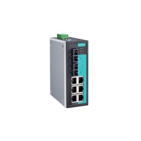 Moxa EDS-408A-SS-SC-T Entry-level managed Ethernet switch with 6 10/100BaseT(X) ports, 2 100BaseFX single-mode ports with SC connectors, -40 to 75°C operating temperature