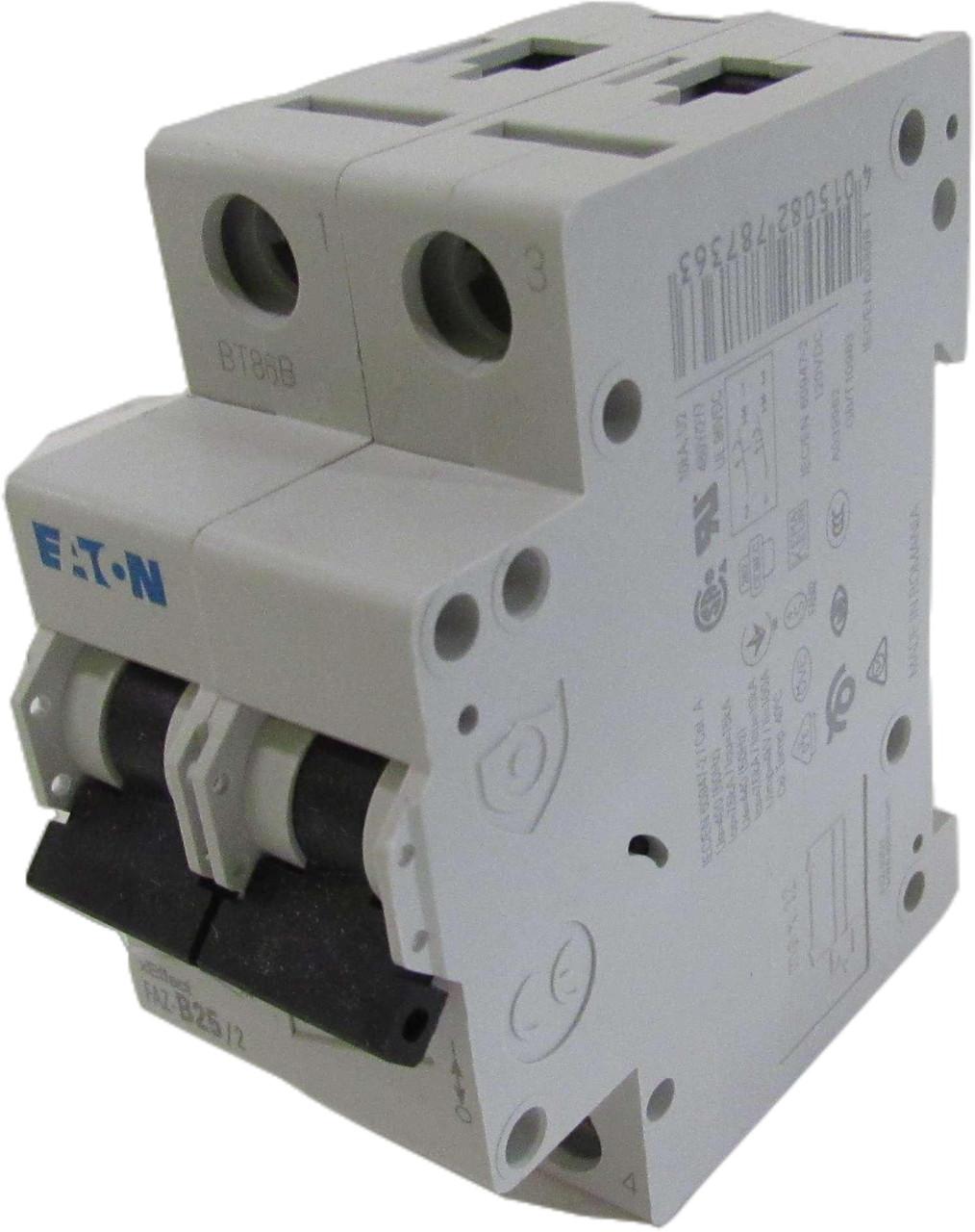 Eaton FAZ-B25/2 Eaton FAZ supplementary protector,UL 1077 Industrial miniature circuit breaker - supplementary protector,Low levels of inrush current are expected,25 A,15 kAIC,Two-pole,3-5X /n,50-60 Hz,Standard terminals,B Curve