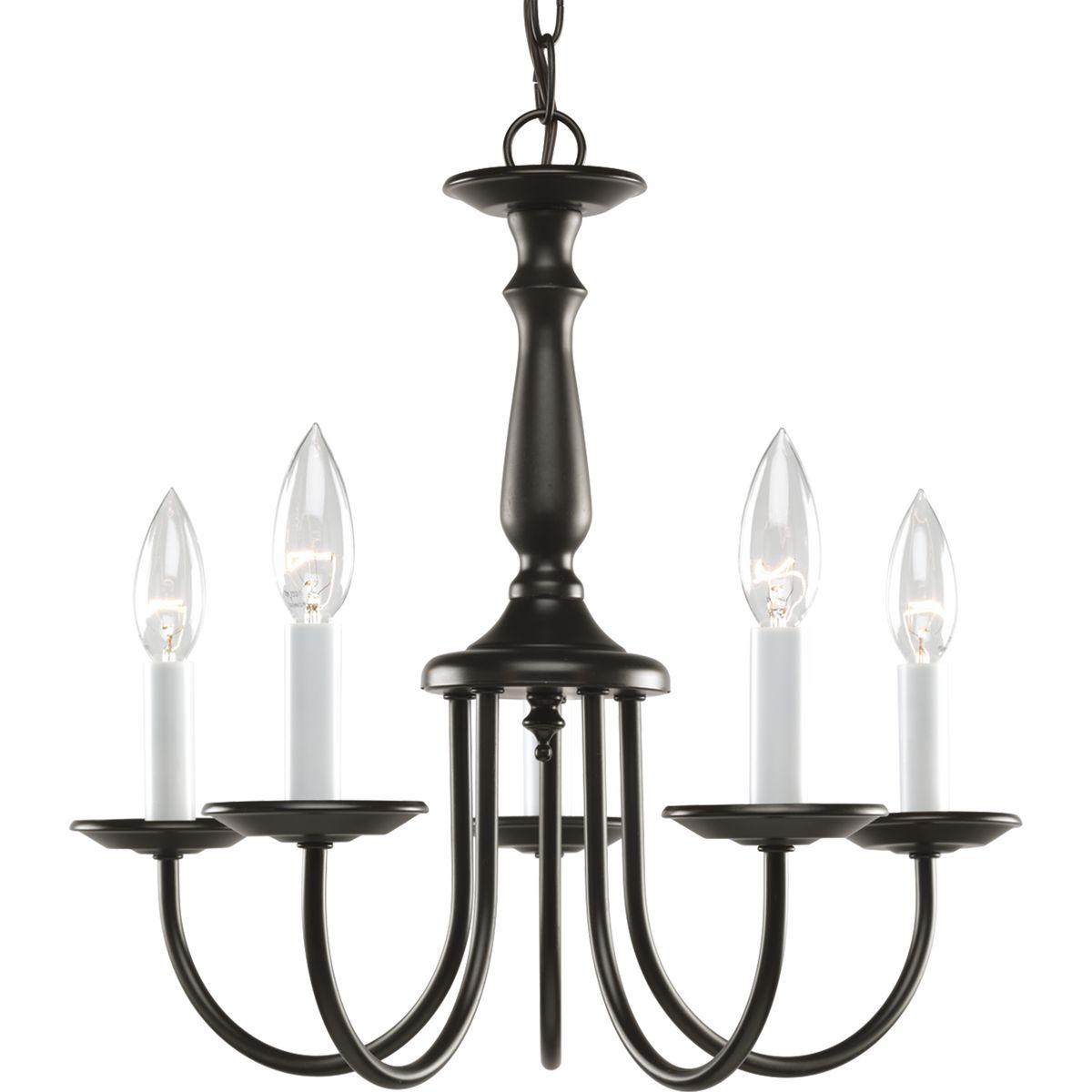 Hubbell HS41000-125 This five-light chandelier embodies traditional design in a Bronze finish. Featuring sleek arms and white candle covers, this chandelier adds an understated elegance to any home.  ; Bronze finish ; Simple, sleek arms ; White candle covers ; Traditional, e