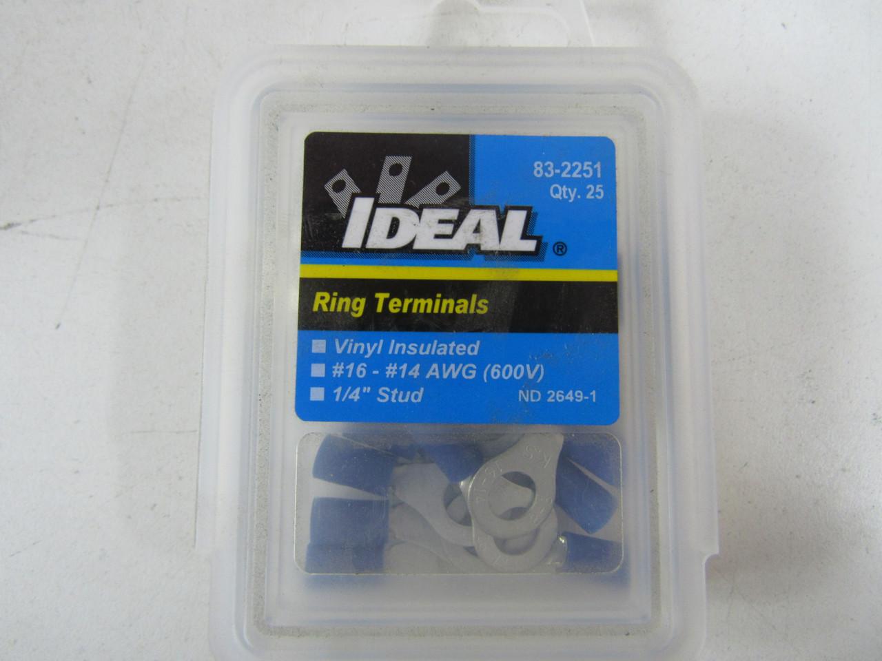 Ideal Industries 83-2251 16 to 14 AWG, 1/4" Stud, 600 V, Blue, Tin Plated Brass, Vinyl Insulated, Crimp, Butted Seam