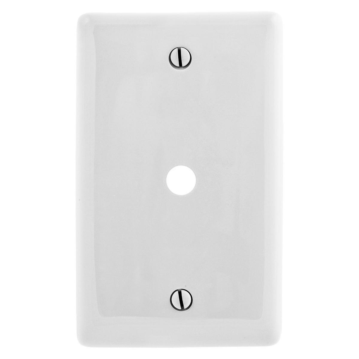 Hubbell NP11W Wallplates and Box Covers, Wallplate, Nylon, 1-Gang, .406" Opening, Box Mount, White  ; Reinforcement ribs for extra strength ; High-impact, self-extinguishing nylon material ; Captive screw feature holds mounting screw in place ; Standard Size is 1/8" la
