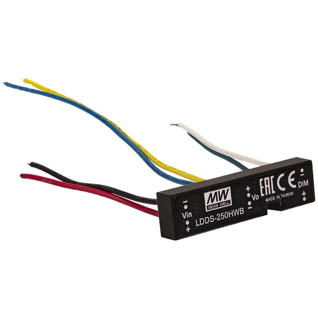 MEAN WELL LDDS-250HWB DC-DC Step down LED driver Constant Current (CC); Wide Input 12-56Vdc; Output 2-45Vdc at 0.25A; Wire style; 3 in 1 dimming