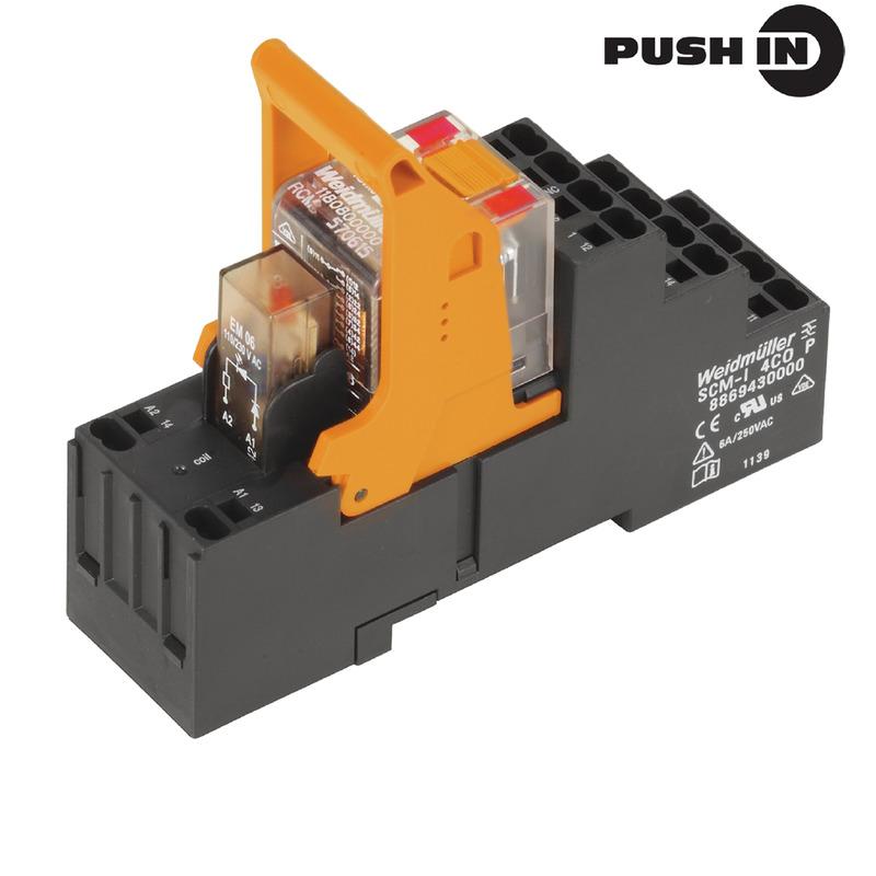 Weidmuller 8921150000 RIDERSERIES RCM, Relay module, Number of contacts: 4,  CO contact AgNi, Rated control voltage: 230 V AC, Continuous current: 6 A, PUSH IN, Test button available: Yes