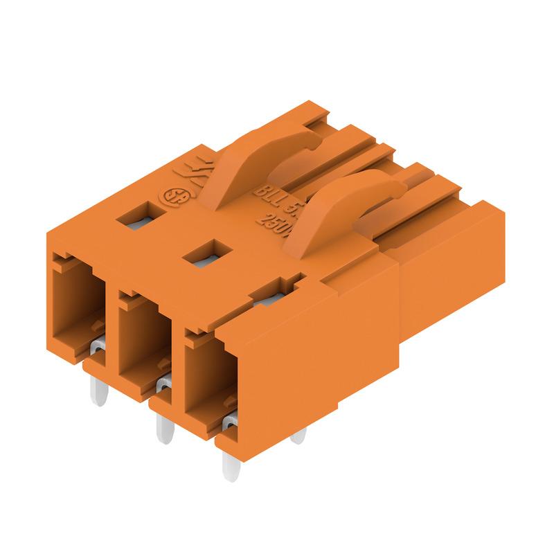 Weidmuller 1622950000 PCB plug-in connector, female header, closed side, THT solder connection, 5.08 mm, Number of poles: 3, 90°, Solder pin length (l): 3.2 mm, tinned, orange, Box