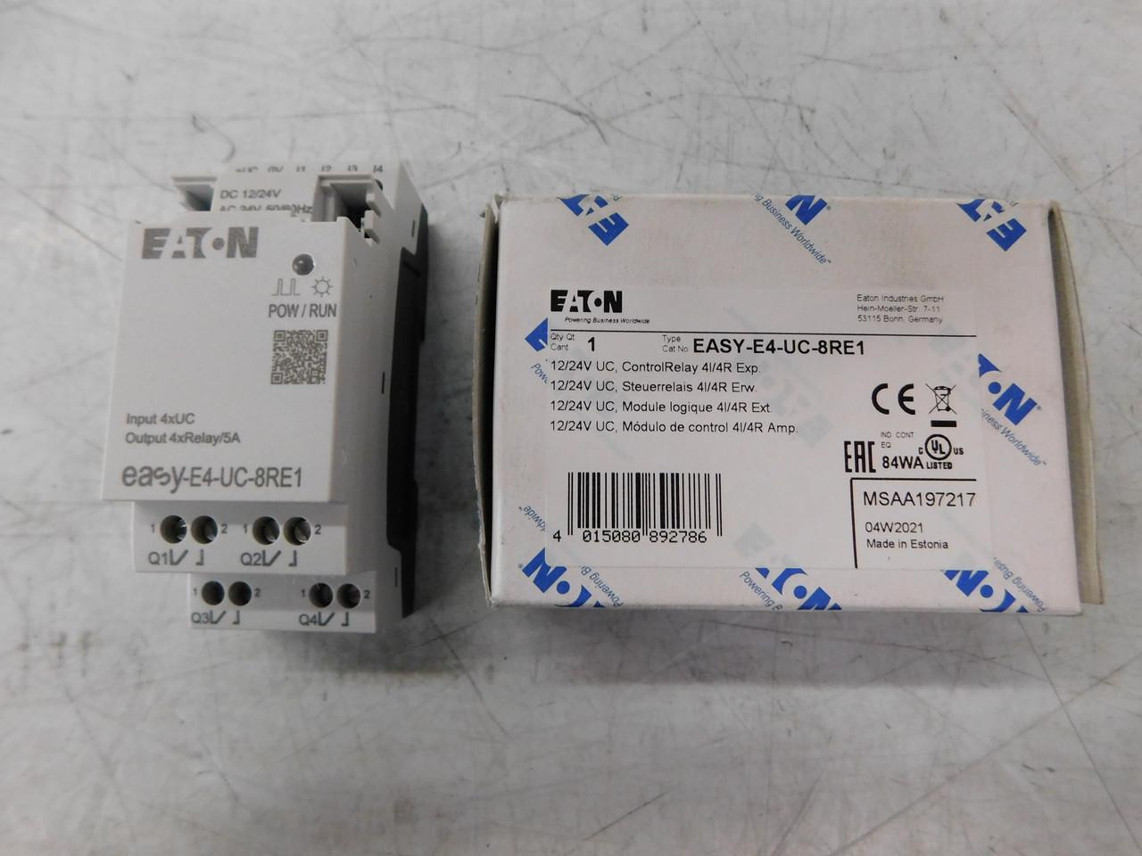 Eaton EASY-E4-UC-8RE1  The easyE4 is the world’s premier nano PLC. Containing 12 I/O with the capability to be expanded to a network of up to 188 I/O points, the easyE4 provides the ideal solution for lighting, energy management, industrial control, irrigation, pump control, H