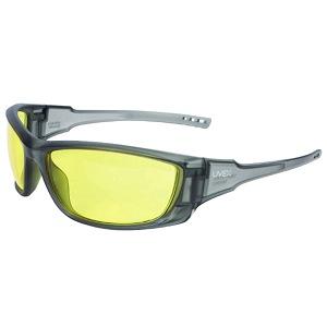 Honeywell R-02227 Safety Glass; Uvex A1500 Shooter; Gray Frame; Amber Lens; With Scratch-Resistant Hardcoat Lens Coating