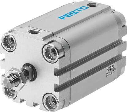 Festo 156648 compact cylinder ADVU-63-25-A-P-A For proximity sensing, piston-rod end with male thread. Stroke: 25 mm, Piston diameter: 63 mm, Cushioning: P: Flexible cushioning rings/plates at both ends, Assembly position: Any, Mode of operation: double-acting