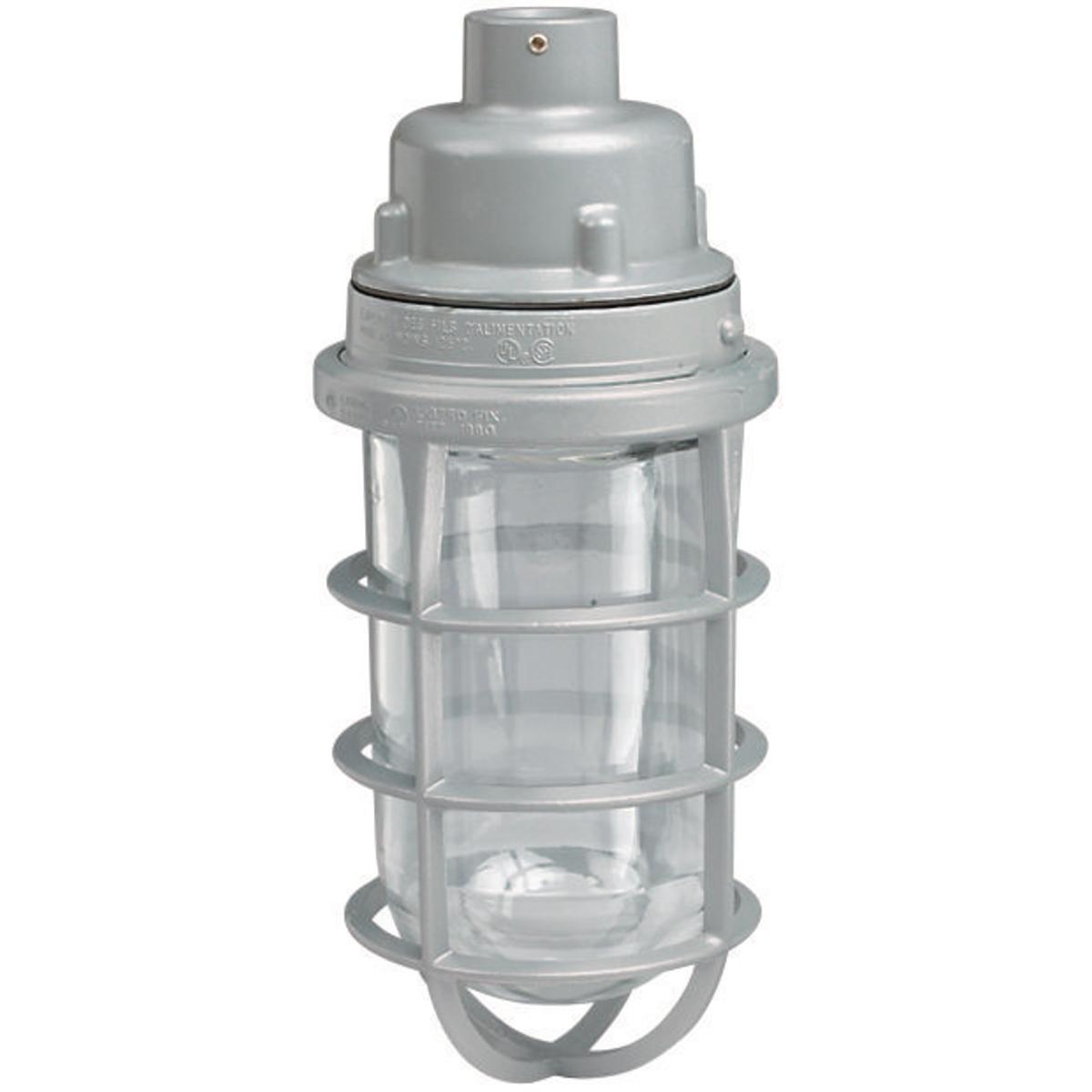 Hubbell VUAGG-2-200 200W V Series Incandescent - Pendant - 3/4" Hub With Globe and Guard  ; Electrostatically applied epoxy/polyester finish ; Modular design ; Hubs are threaded for attachment to conduit ; Set screws in pendant fixture ; Copper-free aluminum (less than .004%