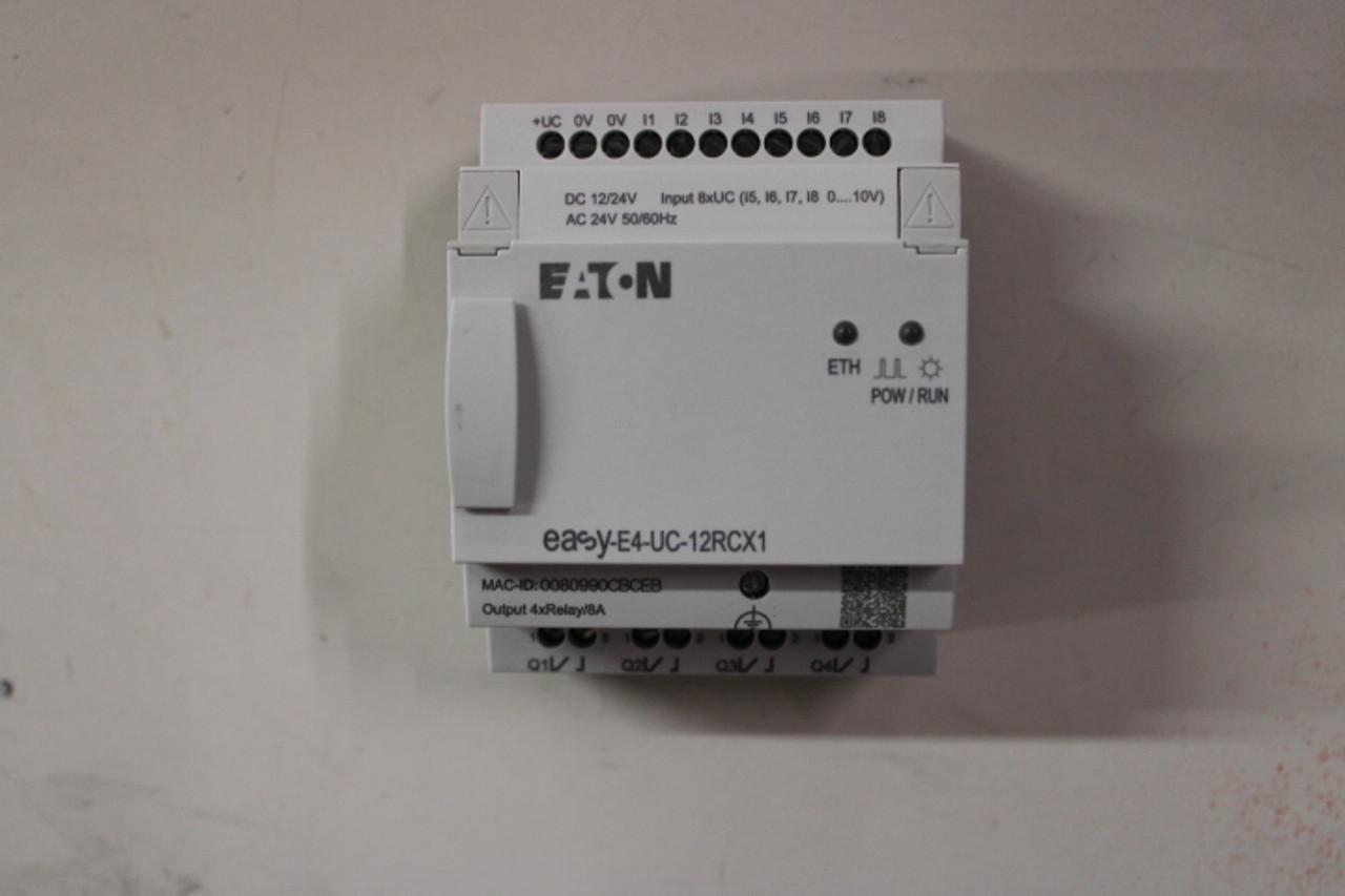 Eaton EASY-E4-UC-12RCX1  The easyE4 is the world’s premier nano PLC. Containing 12 I/O with the capability to be expanded to a network of up to 188 I/O points, the easyE4 provides the ideal solution for lighting, energy management, industrial control, irrigation, pump control, H