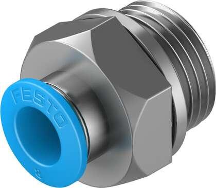 Festo 186100 push-in fitting QS-G3/8-8 male thread with external hexagon. Size: Standard, Nominal size: 7 mm, Type of seal on screw-in stud: Sealing ring, Assembly position: Any, Container size: 10