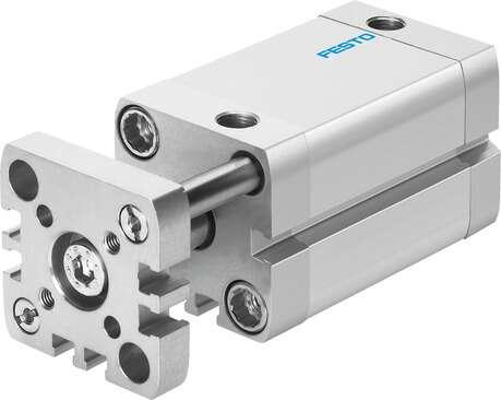 Festo 554226 compact cylinder ADNGF-20-40-P-A According to ISO 21287, with plain-bearing guide, piston rod secured against rotation by means of guide rods and yoke plate. Stroke: 40 mm, Piston diameter: 20 mm, Based on the standard: ISO 21287, Cushioning: P: Flexible 