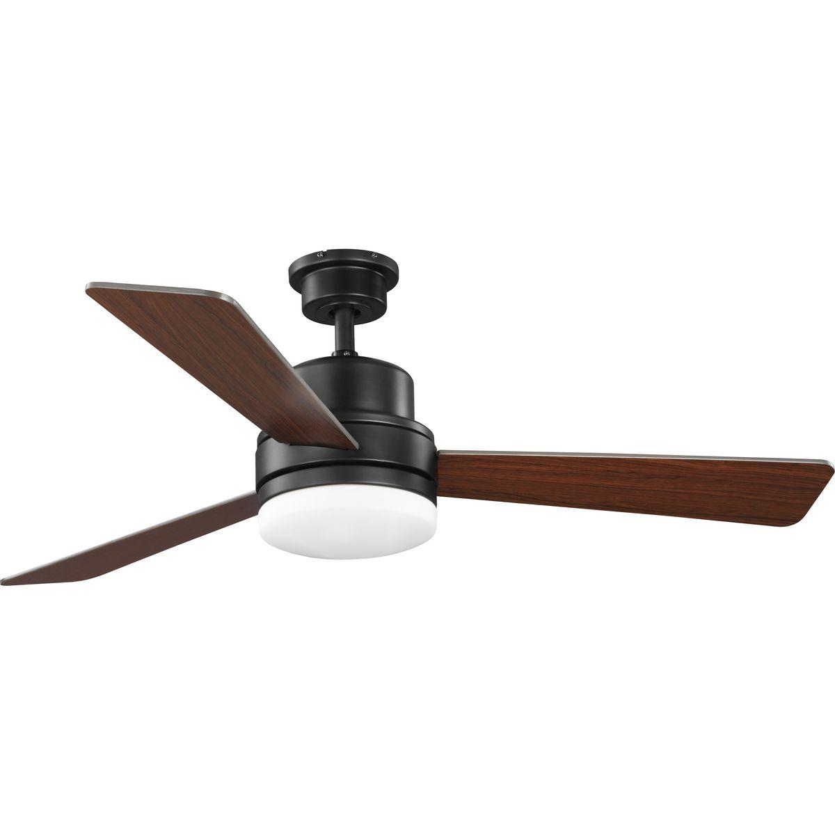 Hubbell P2553-129WB This ceiling fan includes two LED bulbs covered by a white opal shade to help extend your day into the evening. You and your family will relax in your peaceful retreat created by the cool breeze coming from the three-blades rotating overhead. The fixture 