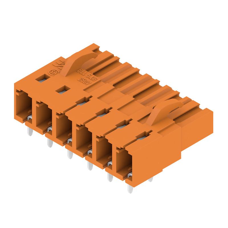 Weidmuller 1622980000 PCB plug-in connector, female header, closed side, THT solder connection, 5.08 mm, Number of poles: 6, 90°, Solder pin length (l): 3.2 mm, tinned, orange, Box