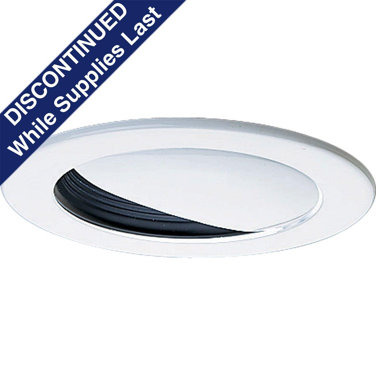 Hubbell P8045-31 4" Wall Washer trim in a Black finish with bright white powdered painted metal flange and eyelid. All trims have 360 positioning. Lamps tilt 30 max. 5" outside diameter.  ; Black finish. ; Bright white powdered painted metal flange. ; Bright white painted
