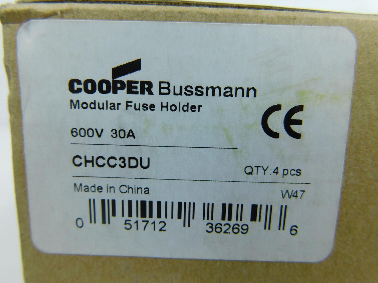Cooper Bussmann CHCC3DU 600 V, 30 A, Class CC, 3-Pole, 35 MM DIN-Rail Mount, Finger Safe, Modular, Fuse Holder