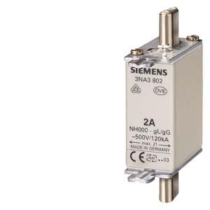 Siemens 3NA3824 LV HRC fuse element, NH000, In: 80 A, gG, Un AC: 500 V, Un DC: 250 V, Front indicator, live grip lugs
