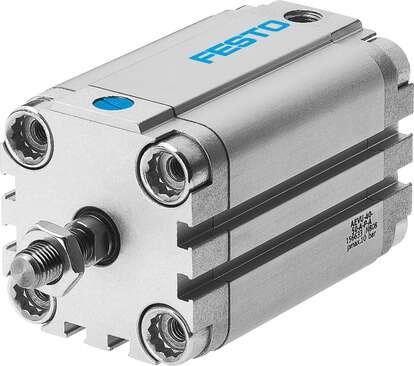 Festo 157007 compact cylinder AEVU-50-15-A-P-A For proximity sensing, piston-rod end with male thread. Stroke: 15 mm, Piston diameter: 50 mm, Cushioning: P: Flexible cushioning rings/plates at both ends, Assembly position: Any, Mode of operation: (* single-acting, * p