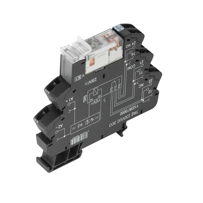 Weidmuller 1123700000 TERMSERIES, Relay module, Number of contacts: 2,  CO contact AgNi, Rated control voltage: 24…230 V UC ±10 %, Continuous current: 8 A, Tension-clamp connection, Test button available: No